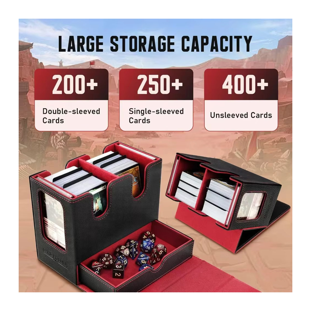 RyshePro Deckbox mit Kommandant-Display, 3-in-1 Sportkarten-Aufbewahrungsbox für über 200 Karten, Kartendeck-Hülle für TCG, MTG und CCG, Schwarz-Grau - Bild 2