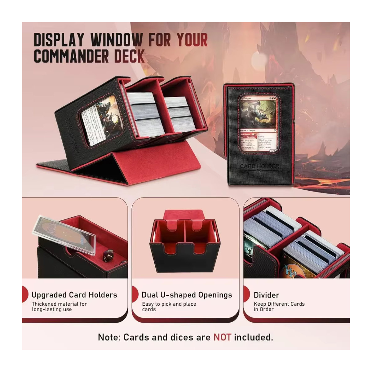RyshePro Deckbox mit Kommandant-Display, 3-in-1 Sportkarten-Aufbewahrungsbox für über 200 Karten, Kartendeck-Hülle für TCG, MTG und CCG, Schwarz-Grau - Bild 3