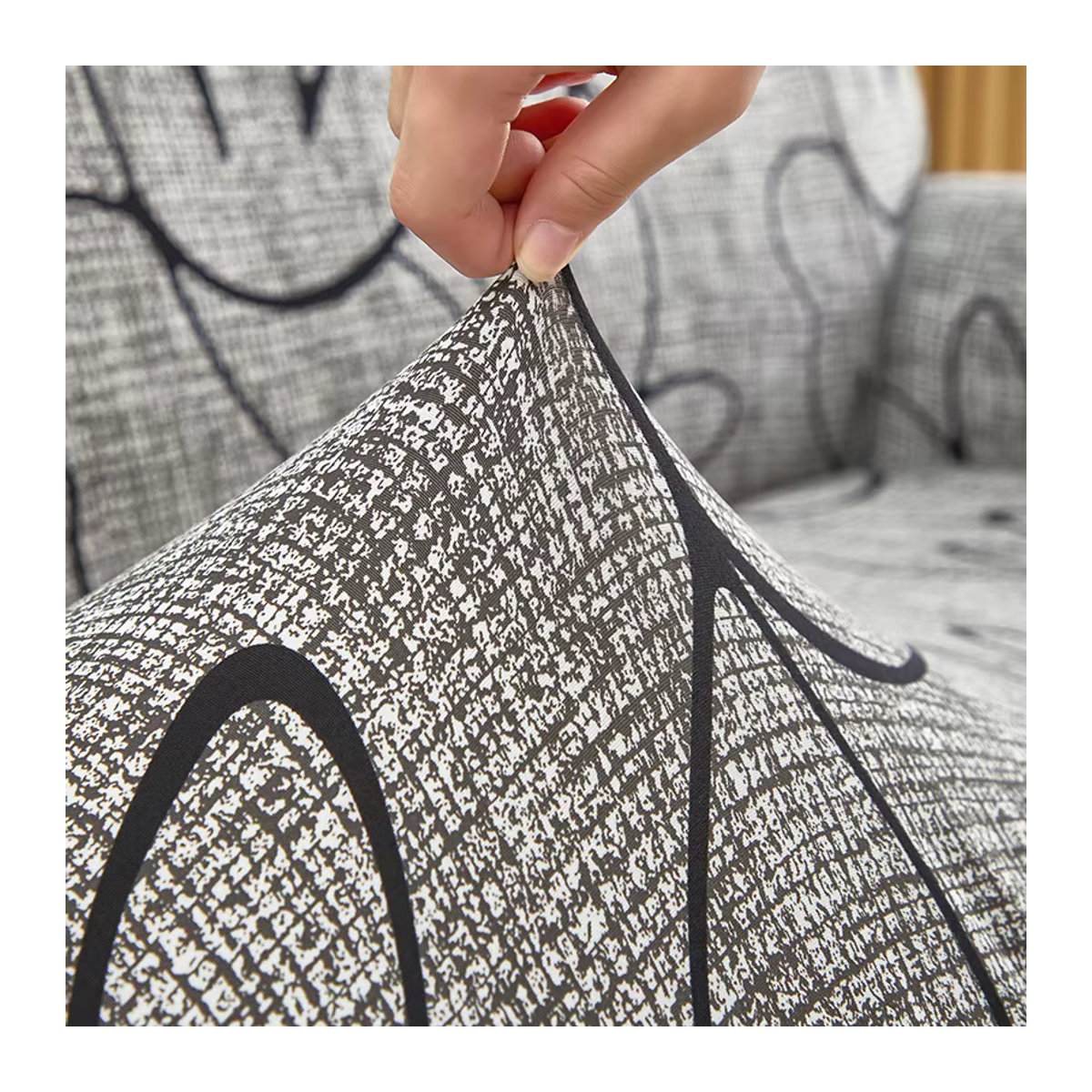 S-EMIGA Couchbezug mit Stretch-Blumenmuster in Grau, waschbarer Sofabezug als Möbelschutz für 1- bis 4-Sitzer, Ecksofas und Rocksofas - Bild 3