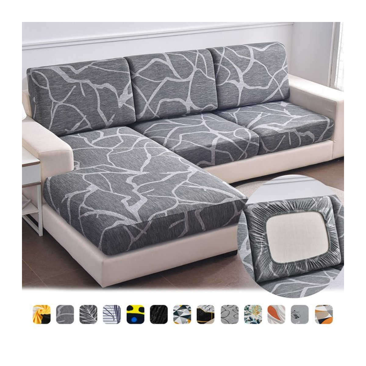 S-EMIGA Stretch-Couchkissen-Schonbezüge in Grau als rutschfeste Sofa-Sitzkissenbezüge und Möbelschutz - Bild 1