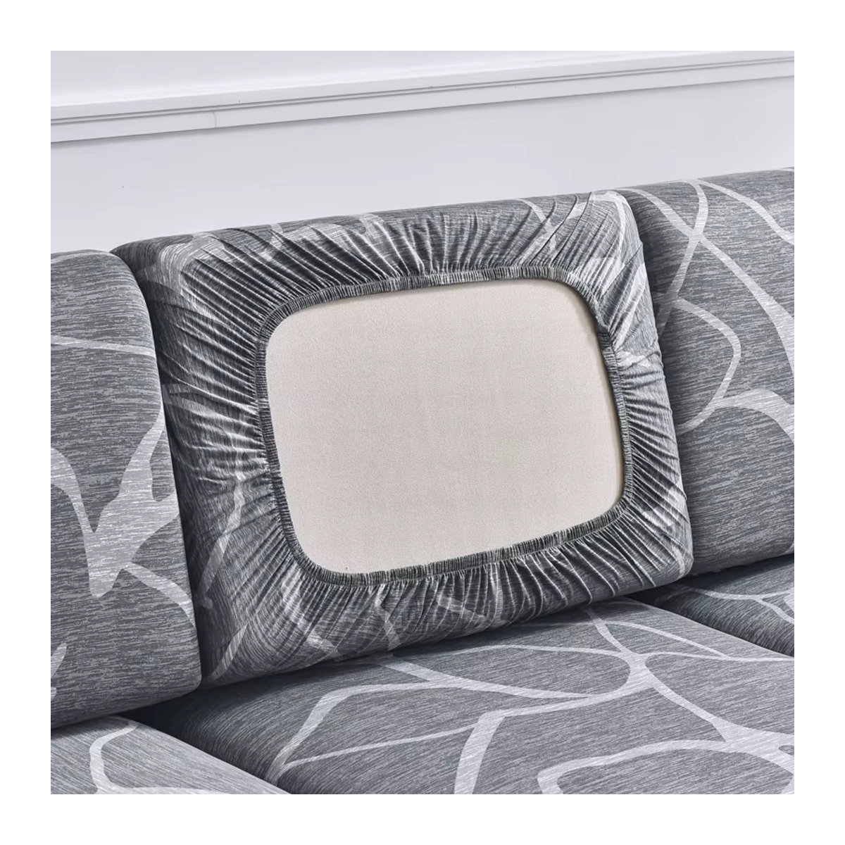 S-EMIGA Stretch-Couchkissen-Schonbezüge in Grau als rutschfeste Sofa-Sitzkissenbezüge und Möbelschutz - Bild 2