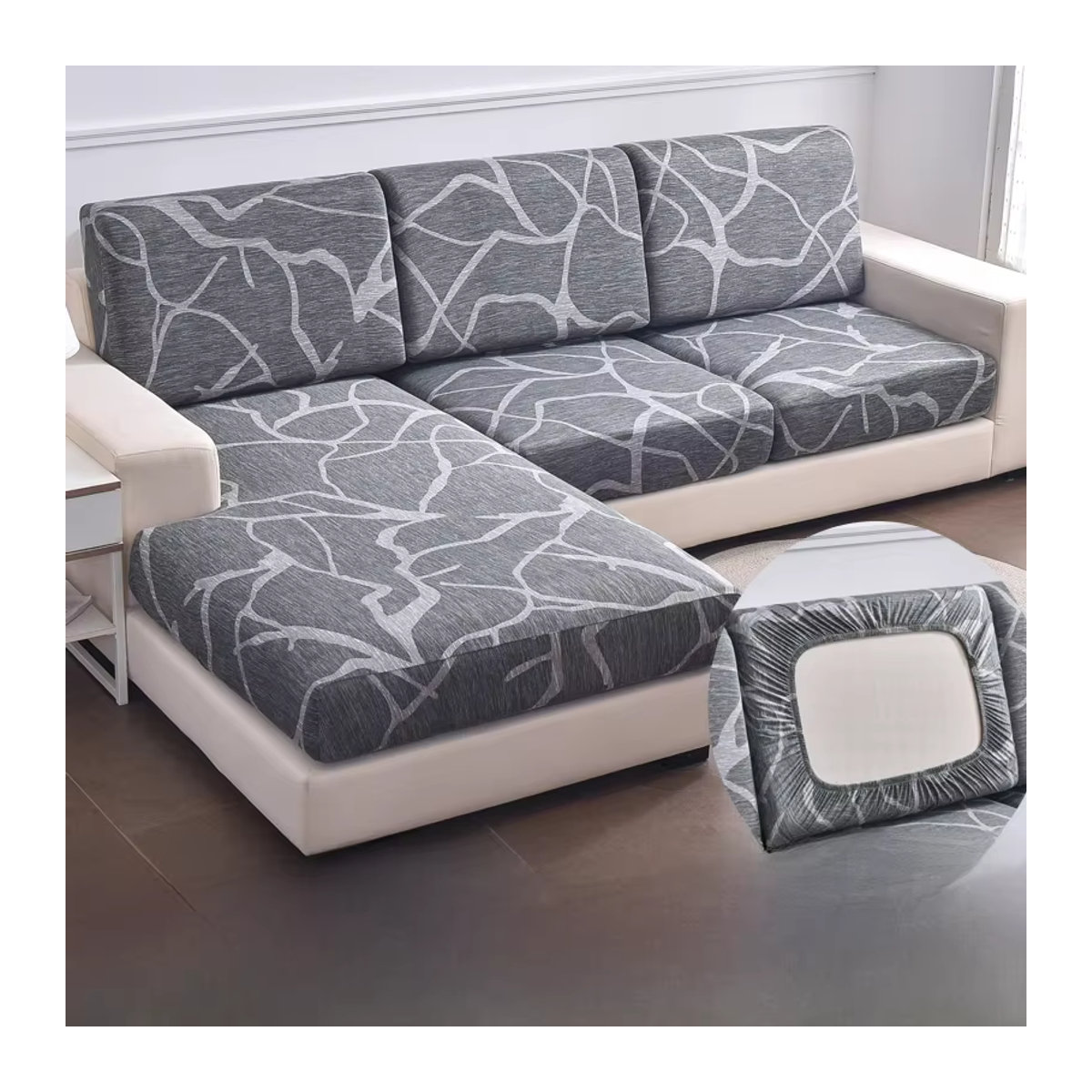 S-EMIGA Stretch-Couchkissen-Schonbezüge in Grau als rutschfeste Sofa-Sitzkissenbezüge und Möbelschutz - Bild 6