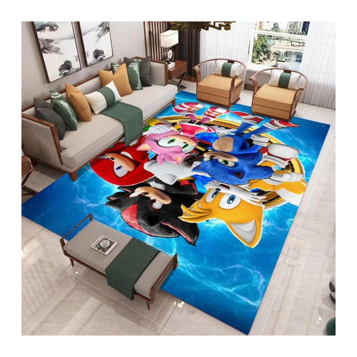 S-Sonic Anime-Charaktere Teppich für Wohnzimmer und Kinderzimmer, mehrfarbig, B/T: 120 x 80 cm - Bild 1