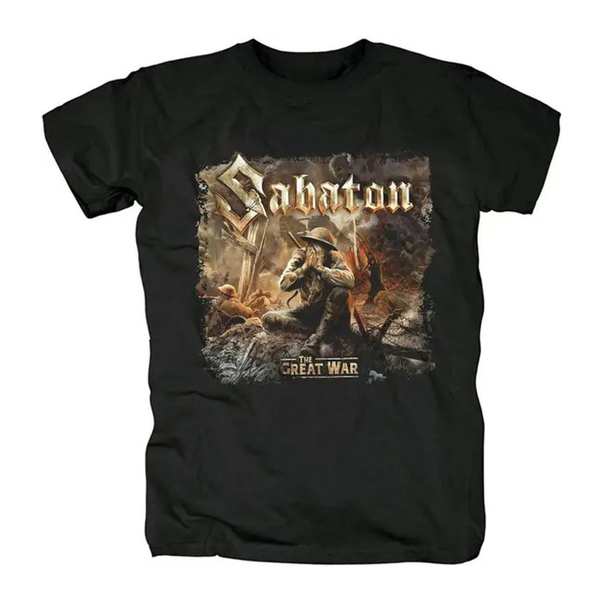 Sabaton Band Shirt Black Wolf Print Vintage Y2K Heavy Metal Baumwolle Rundhals Kurzarm Herrenbekleidung - Bild 1