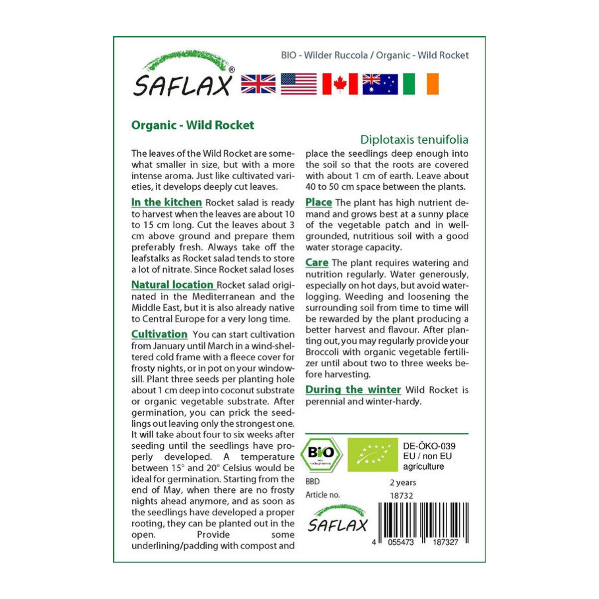 SAFLAX Bio Geschenkset Wilder Rucola Diplotaxis tenuifolia mit 1500 Samen, Geschenkbox, Karte, Etikett und Topfsubstrat - Bild 2