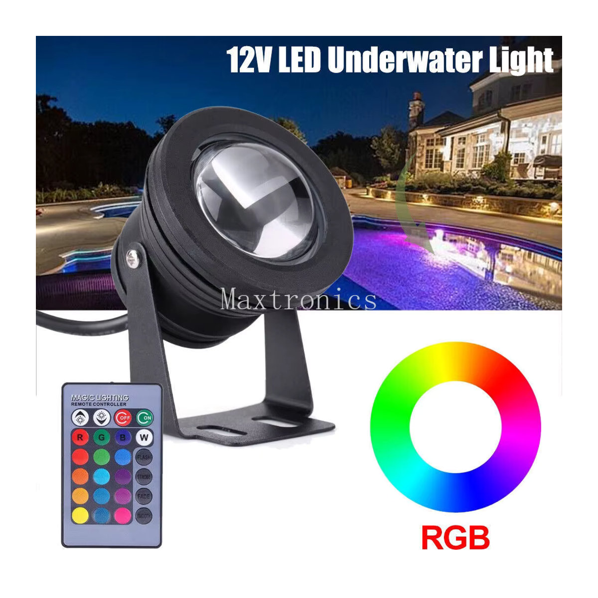 SAGE LU MEI 10W LED Unterwasser Scheinwerfer mit RGB, Weiß und Warmweiß für Pool, Teich und Aquarium IP68 DC12V - Bild 5