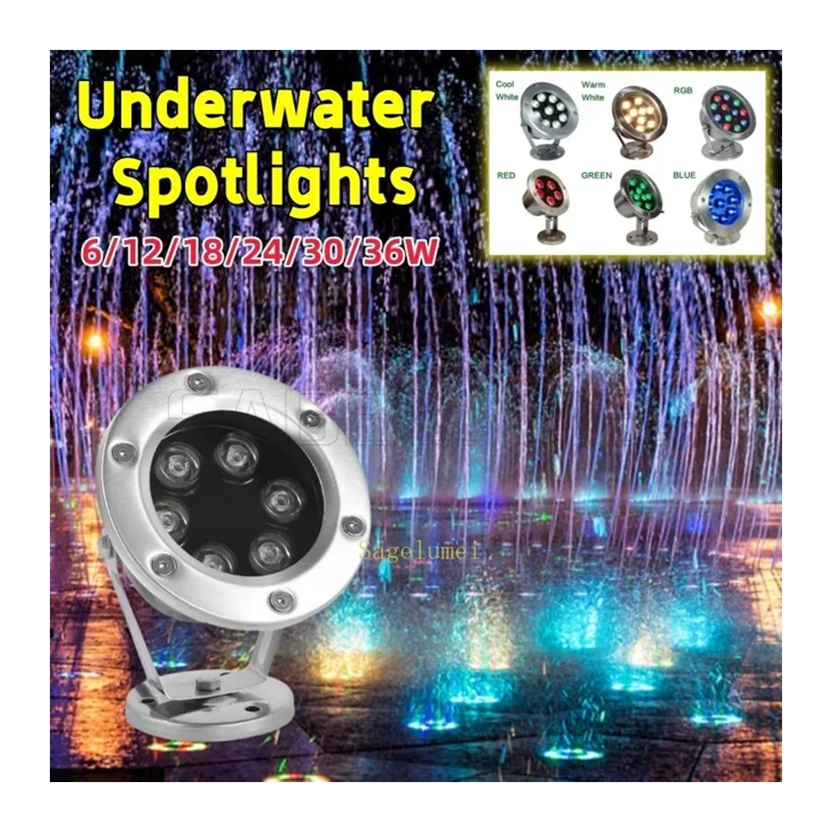 SAGE LU MEI LED Unterwasser Außenstrahler IP68 Wasserdicht RGB Weiß Silber Edelstahl - Bild 1