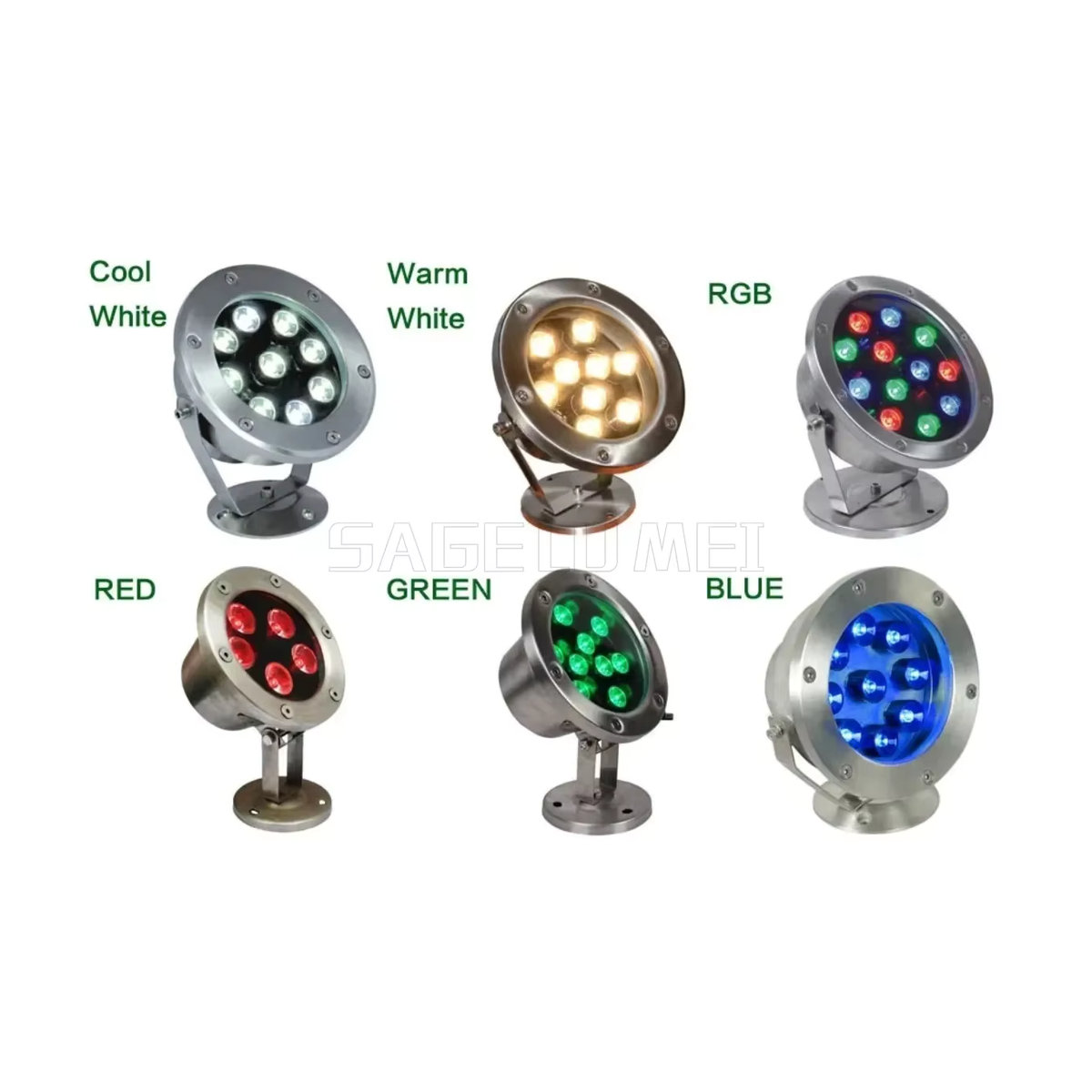 SAGE LU MEI LED Unterwasser Außenstrahler IP68 Wasserdicht RGB Weiß Silber Edelstahl - Bild 6