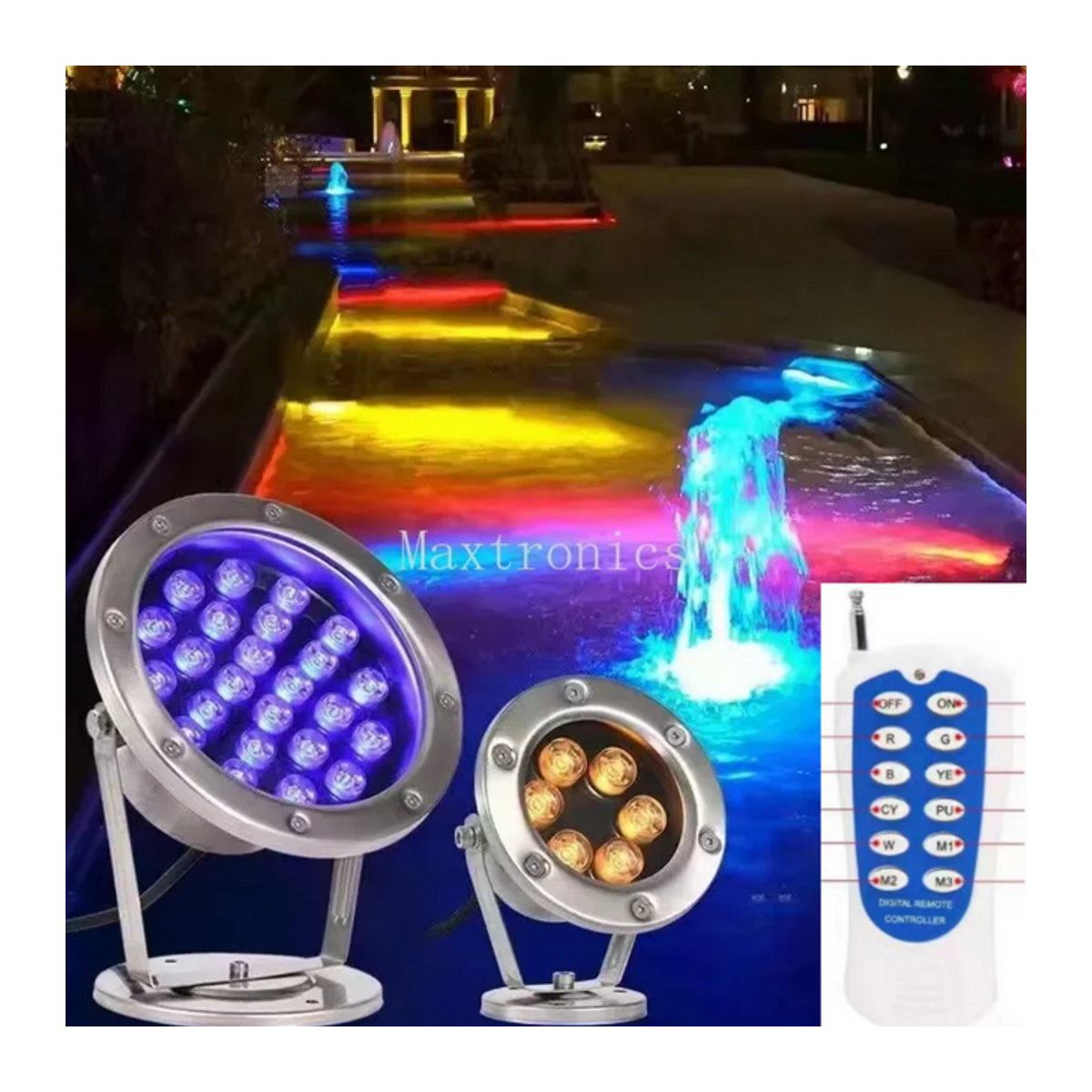 SAGE LU MEI RGB LED Unterwasserlampe aus Edelstahl mit Fernbedienung für Garten und Pool, 36W, Bunt - Bild 1