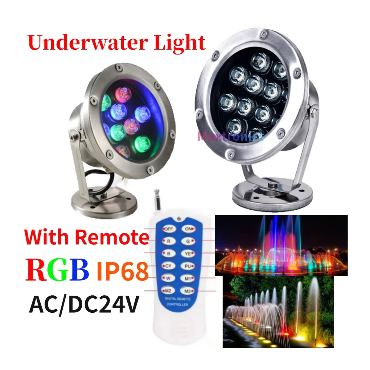 SAGE LU MEI RGB LED Unterwasserlampe aus Edelstahl mit Fernbedienung für Garten und Pool, 36W, Bunt - Bild 2