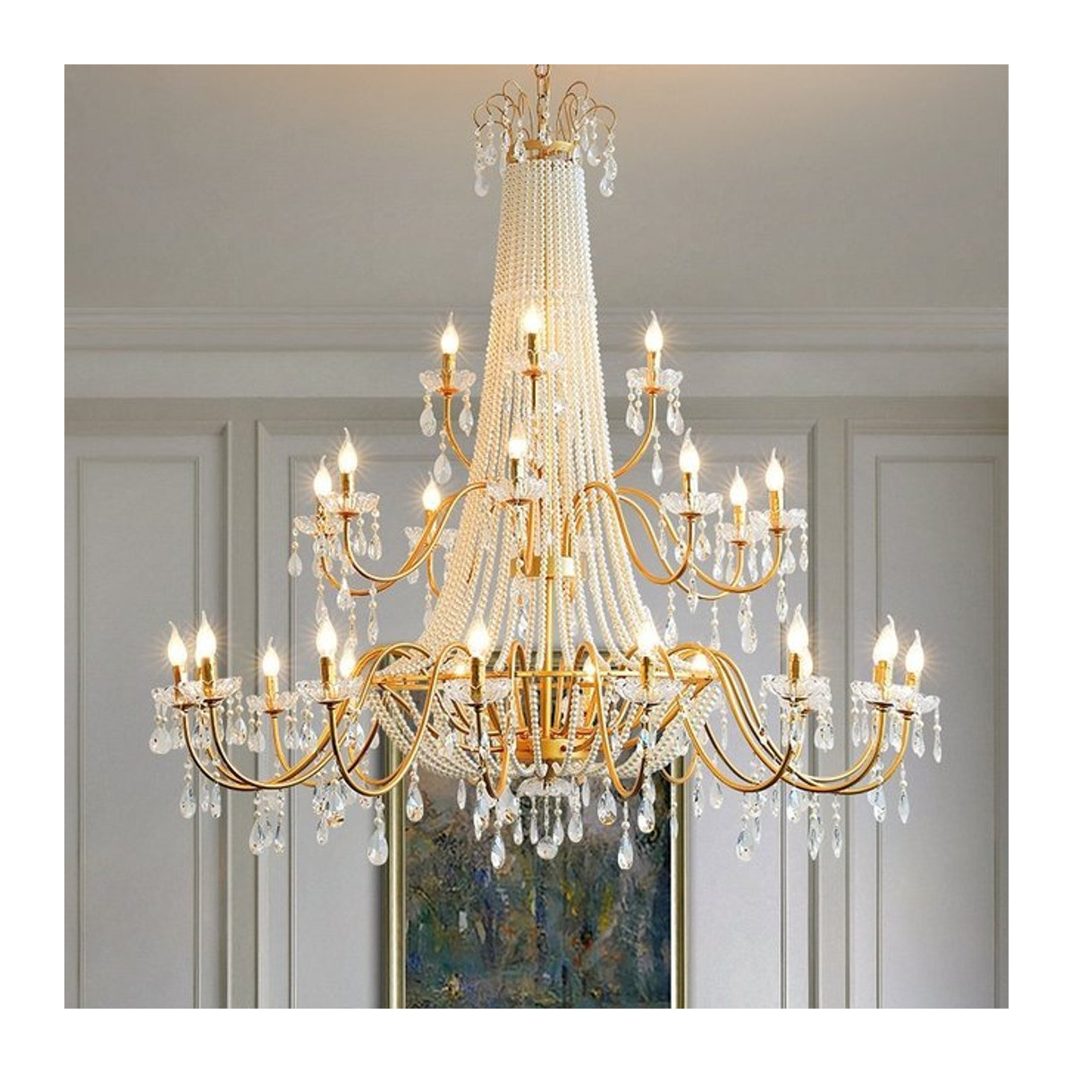 SaloEElaitte Kristall Kronleuchter in Gold mit Glasperlen und E14 LED Fassung - Bild 1