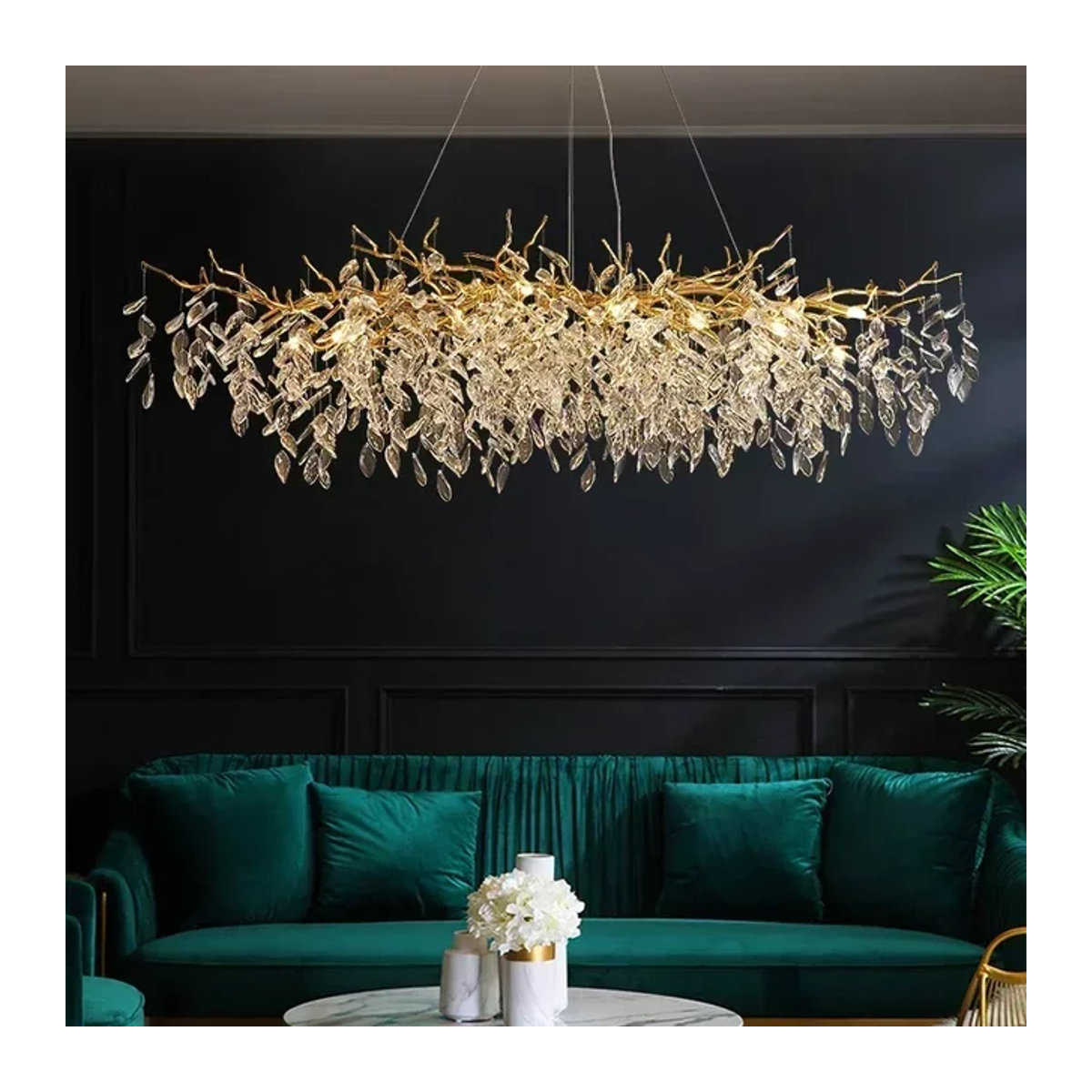 SaloEElaitte Kristall-LED-Kronleuchter in Gold mit Glas-Elementen und E14 Fassung für dein Esszimmer - Bild 1