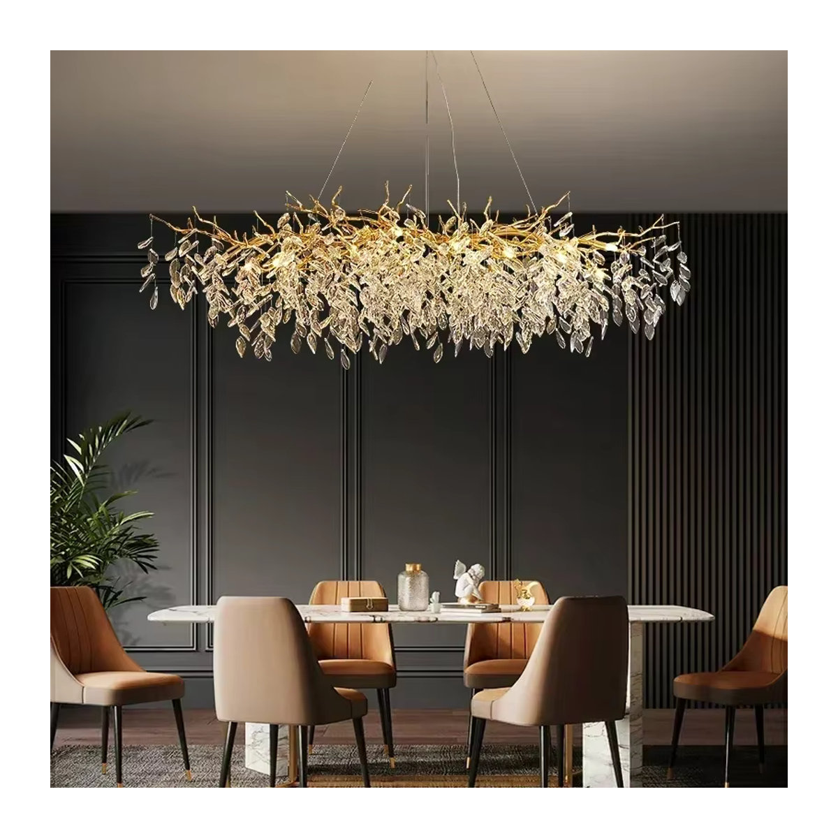 SaloEElaitte Kristall-LED-Kronleuchter in Gold mit Glas-Elementen und E14 Fassung für dein Esszimmer - Bild 3
