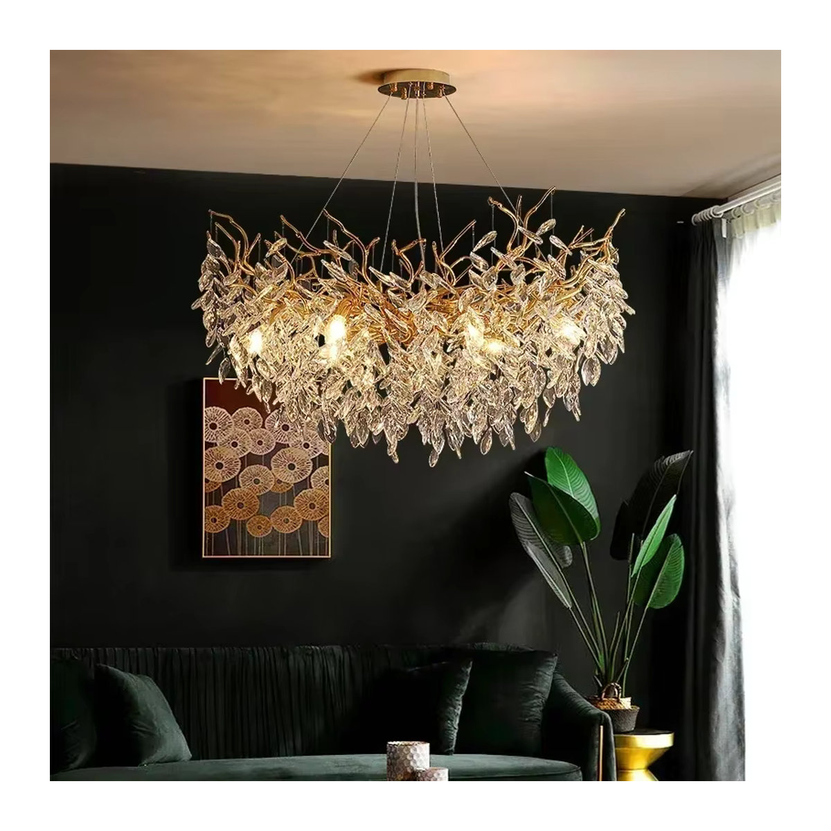 SaloEElaitte Kristall-LED-Kronleuchter in Gold mit Glas-Elementen und E14 Fassung für dein Esszimmer - Bild 4