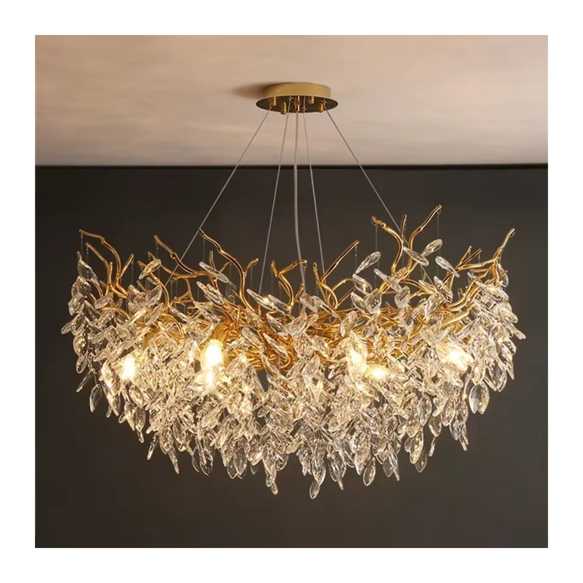 SaloEElaitte Kristall-LED-Kronleuchter in Gold mit Glas-Elementen und E14 Fassung für dein Esszimmer - Bild 5