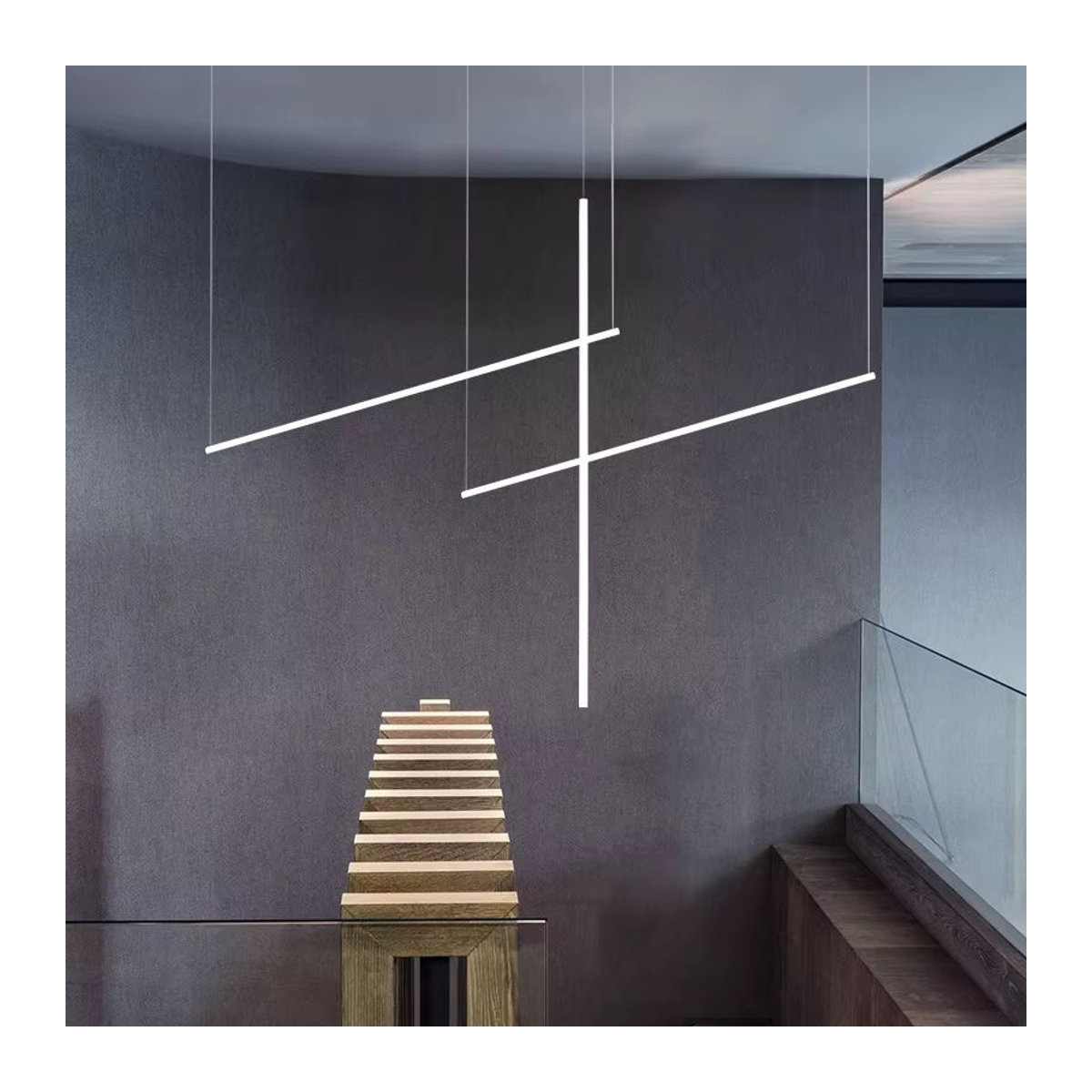 SaloEElaitte Kronleuchter in Weiß mit Acryl-Streifen im nordischen Minimalismus-Design als Pendelleuchte für Esszimmer, Büro oder Bar - Bild 2