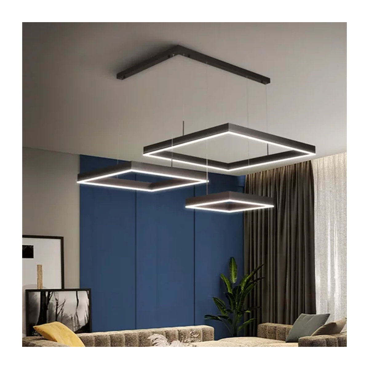 SaloEElaitte LED Kronleuchter Quadratisch in Schwarz mit Leder und Aluminium, Dimmbar mit Fernbedienung, Neutralweiß - Bild 1