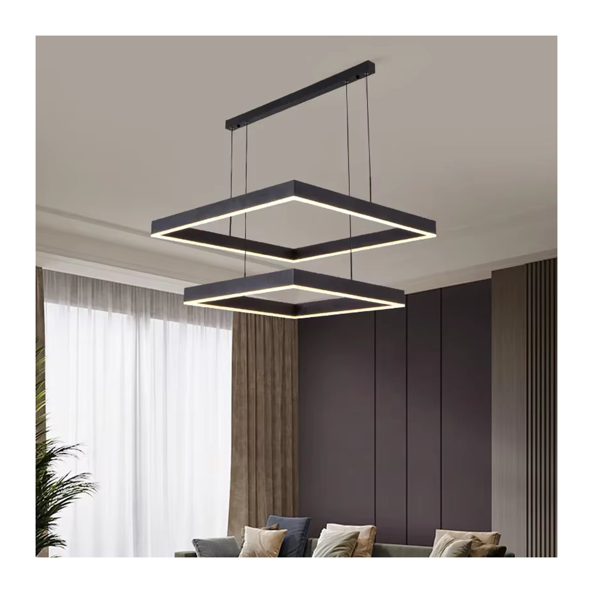 SaloEElaitte LED Kronleuchter Quadratisch in Schwarz mit Leder und Aluminium, Dimmbar mit Fernbedienung, Neutralweiß - Bild 3