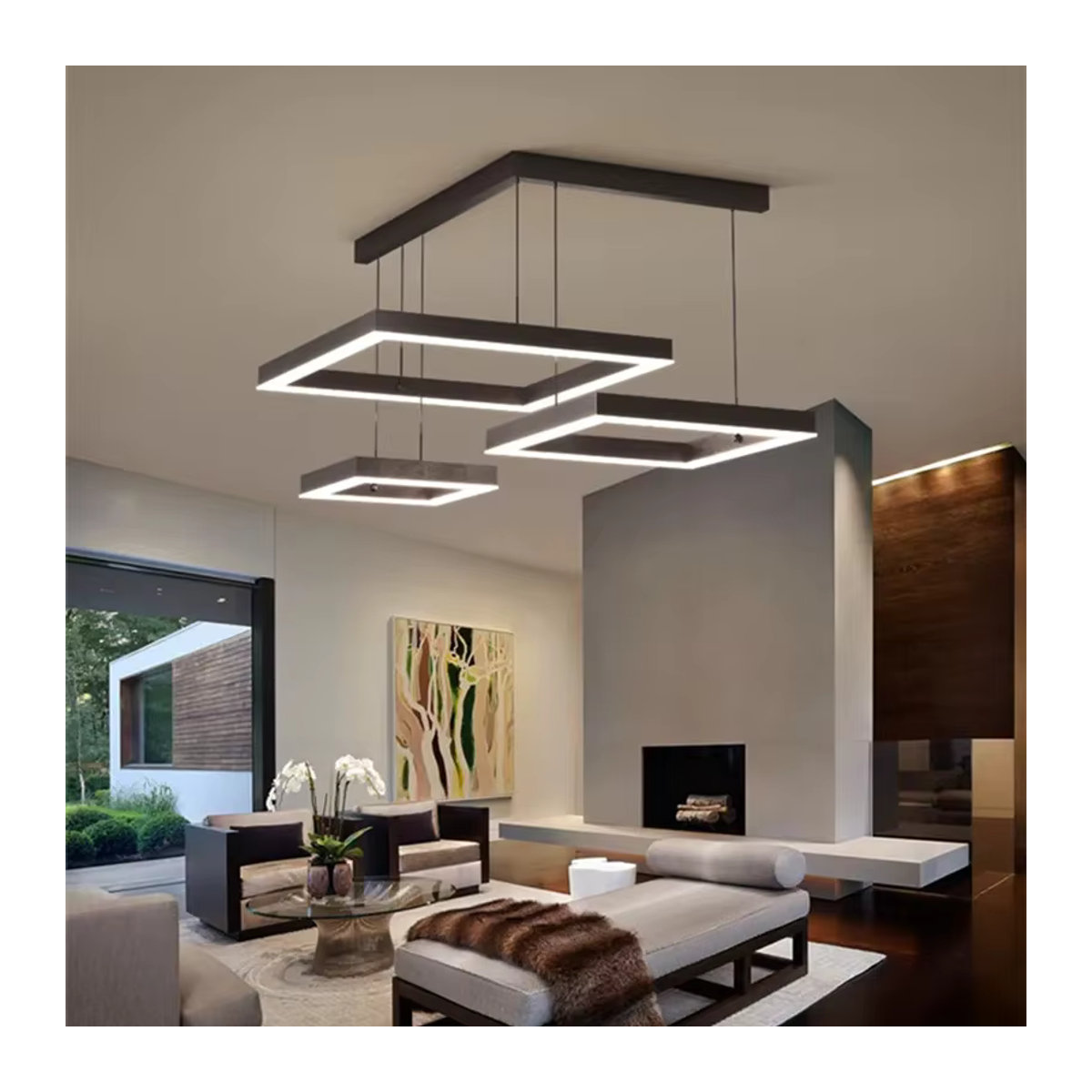 SaloEElaitte LED Kronleuchter Quadratisch in Schwarz mit Leder und Aluminium, Dimmbar mit Fernbedienung, Neutralweiß - Bild 4