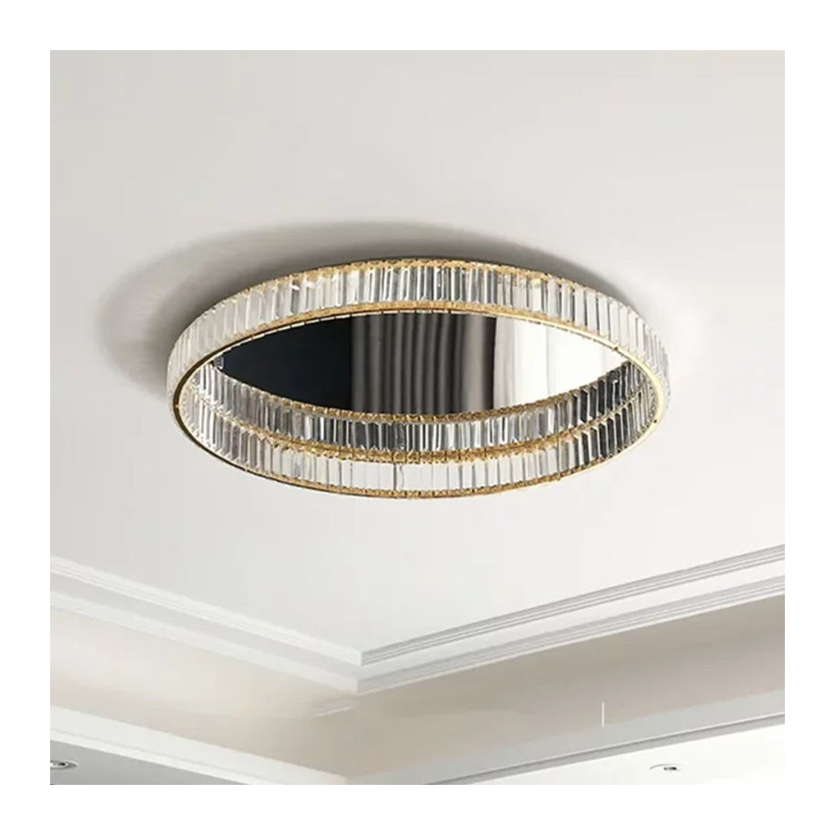 SaloEElaitte Moderne LED Deckenleuchte aus Glas und Stahl in Gold mit Kristall-Design und Dimmfunktion - Bild 1