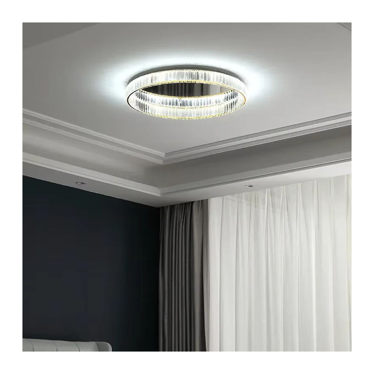 SaloEElaitte Moderne LED Deckenleuchte aus Glas und Stahl in Gold mit Kristall-Design und Dimmfunktion - Bild 3