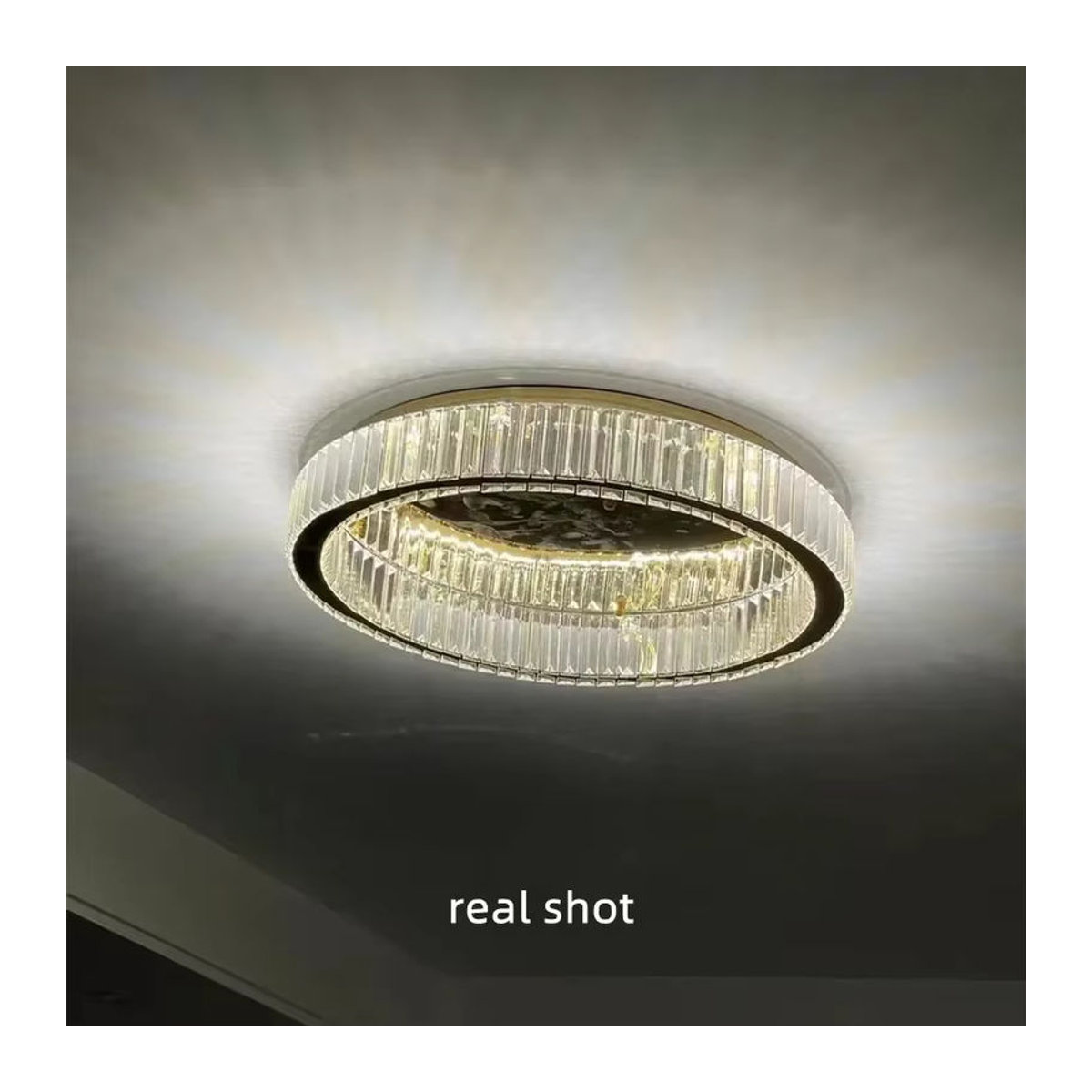 SaloEElaitte Moderne LED Deckenleuchte aus Glas und Stahl in Gold mit Kristall-Design und Dimmfunktion - Bild 5