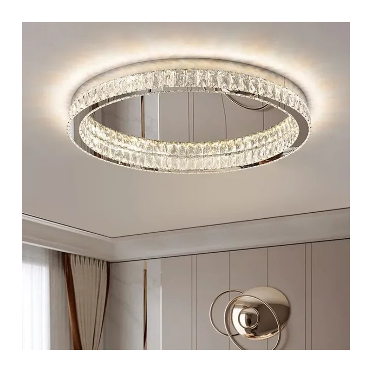 SaloEElaitte Moderne Luxus LED Kronleuchter aus Chrom und Glas, runde Deckenleuchte für Wohnzimmer und Schlafzimmer, dimmbar - Bild 1
