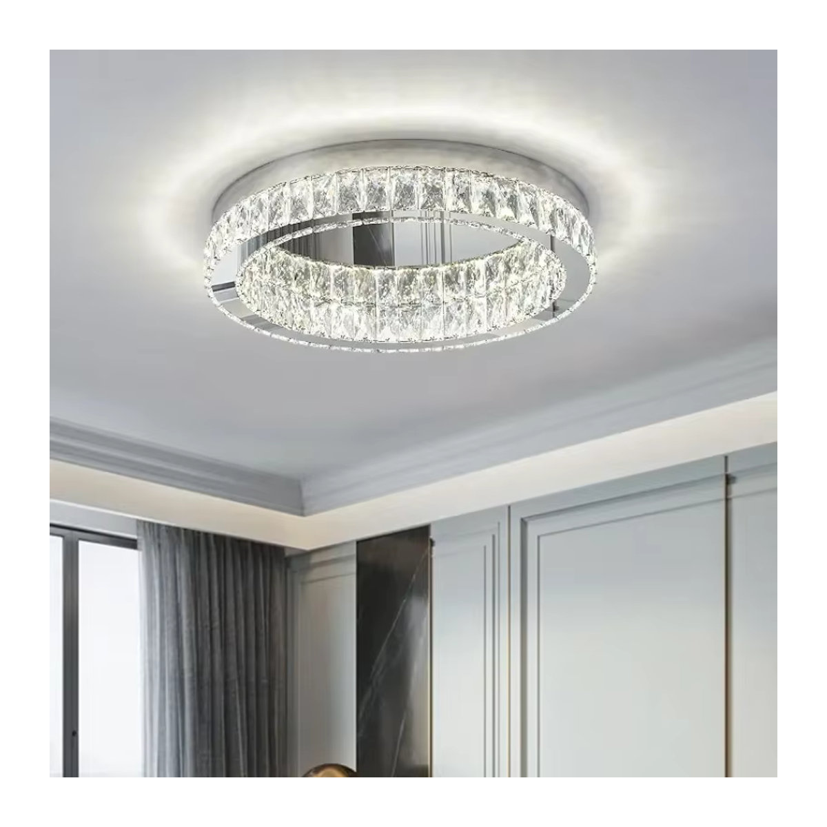 SaloEElaitte Moderne Luxus LED Kronleuchter aus Chrom und Glas, runde Deckenleuchte für Wohnzimmer und Schlafzimmer, dimmbar - Bild 2