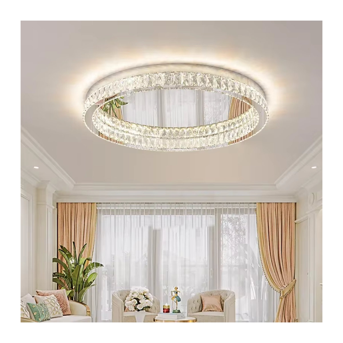 SaloEElaitte Moderne Luxus LED Kronleuchter aus Chrom und Glas, runde Deckenleuchte für Wohnzimmer und Schlafzimmer, dimmbar - Bild 3