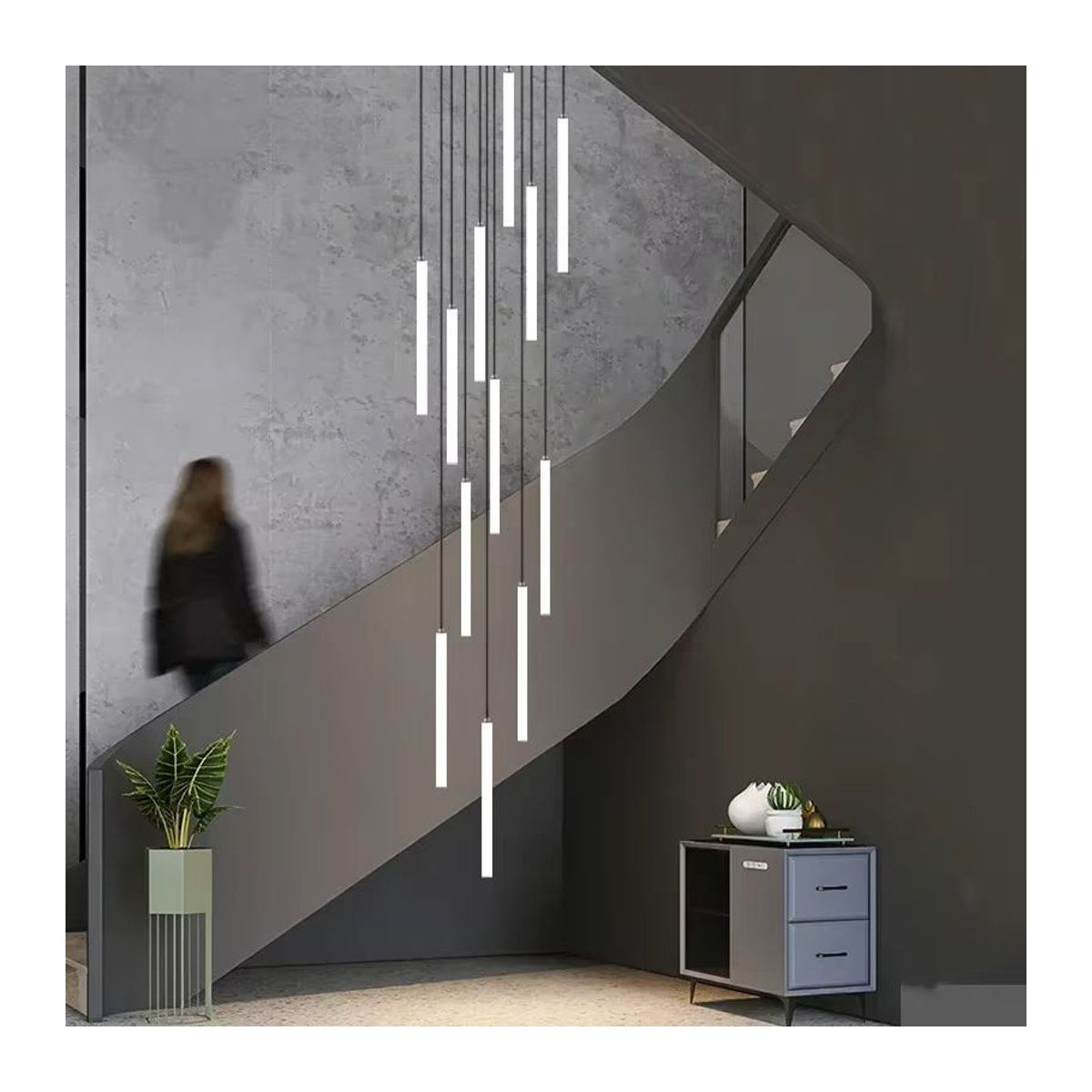 SaloEElaitte Moderne Minimalistische Pendelleuchte in Weiß als Streifenlampe für Treppen und Wohnzimmer - Bild 5