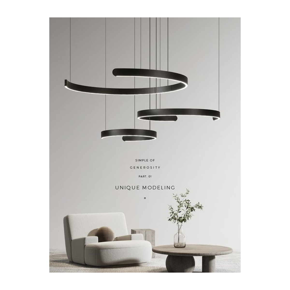 SaloEElaitte Moderner Minimalistischer LED Kronleuchter Halbrunder Ring in Weiß oder Schwarz mit neutralweißem Licht - Bild 1