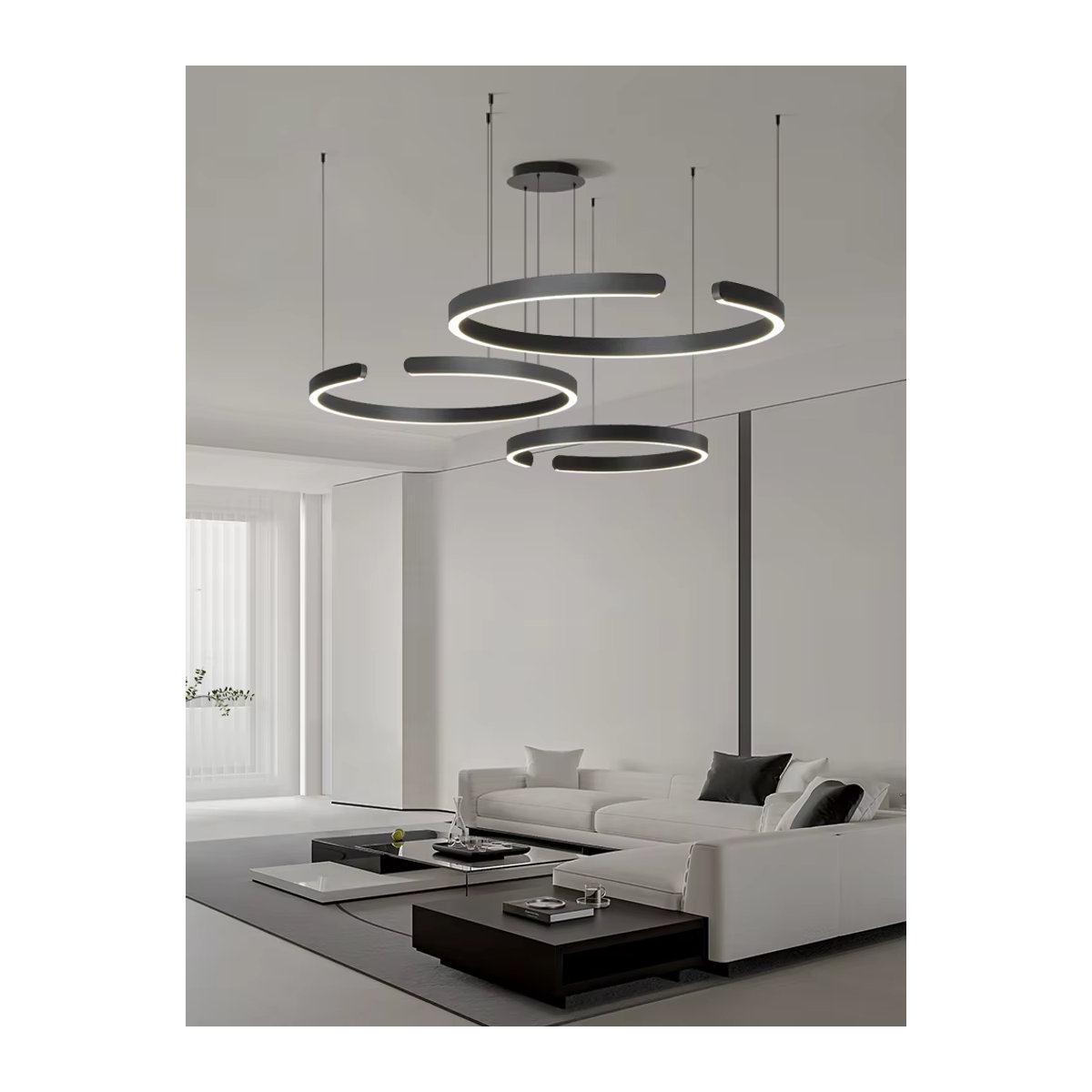 SaloEElaitte Moderner Minimalistischer LED Kronleuchter Halbrunder Ring in Weiß oder Schwarz mit neutralweißem Licht - Bild 2