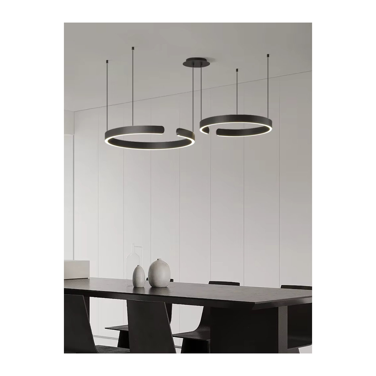 SaloEElaitte Moderner Minimalistischer LED Kronleuchter Halbrunder Ring in Weiß oder Schwarz mit neutralweißem Licht - Bild 3