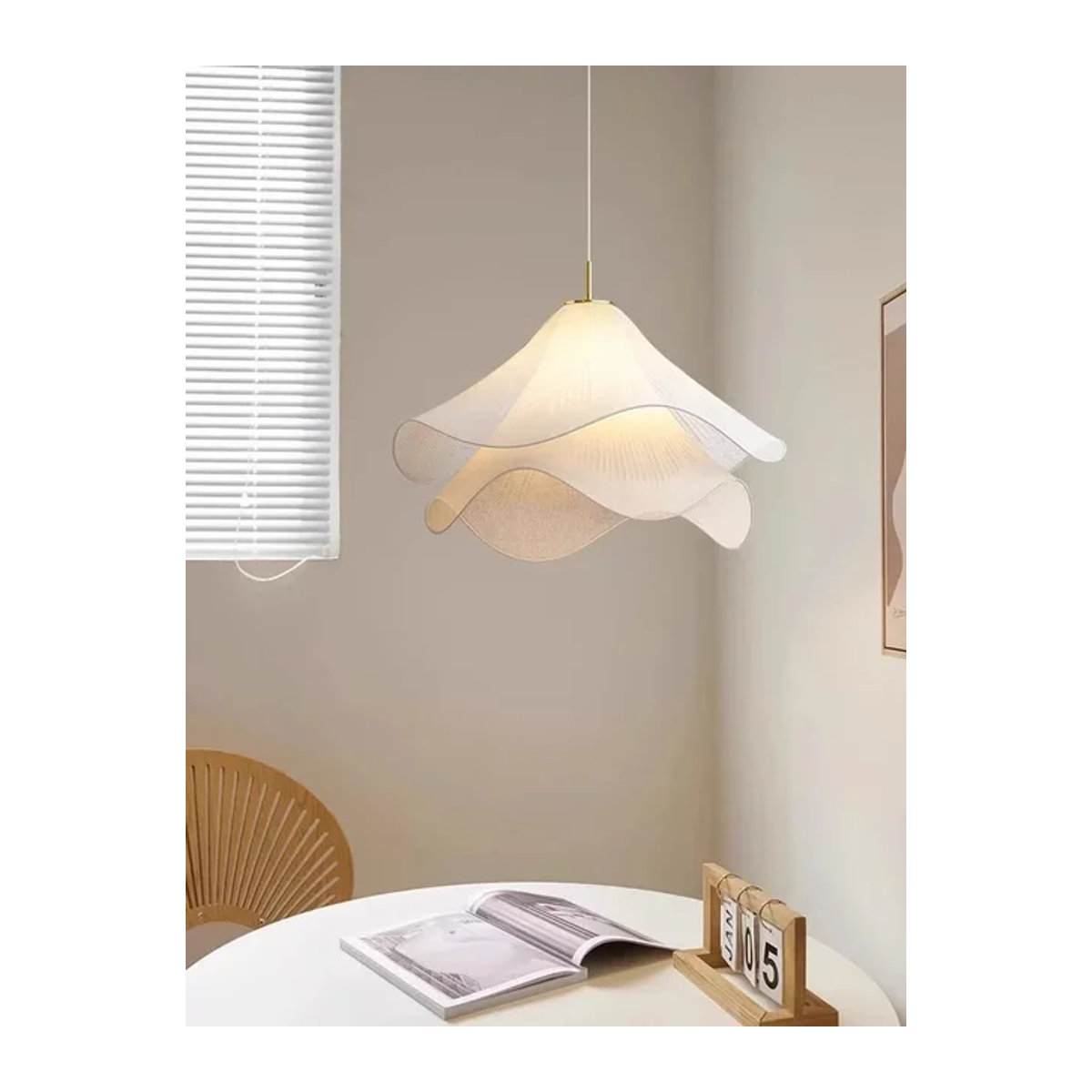 SaloEElaitte Pendelleuchte aus Stoff in Weiß im skandinavischen Design mit Blumenmuster für Esszimmer, Küche und Schlafzimmer - Bild 1