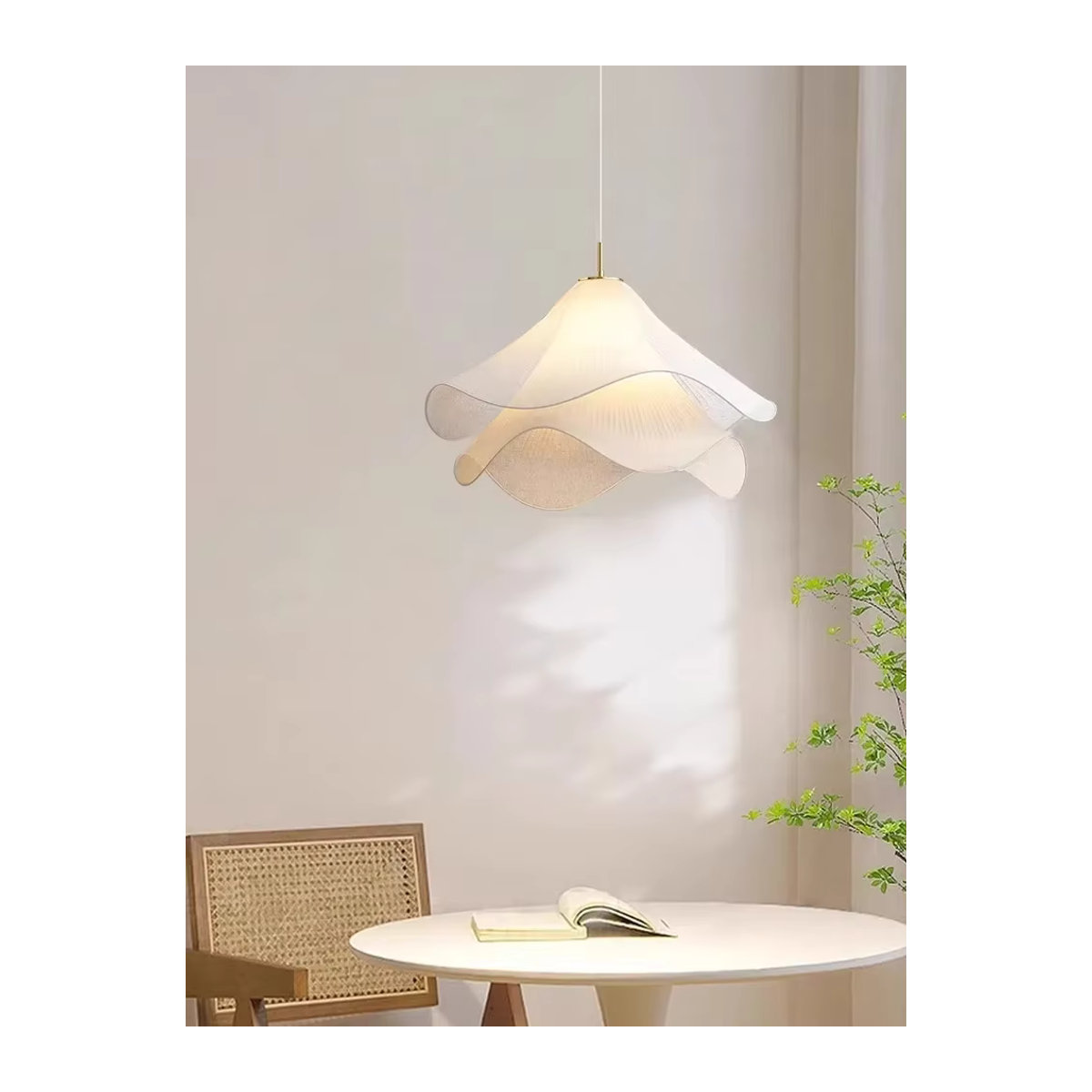 SaloEElaitte Pendelleuchte aus Stoff in Weiß im skandinavischen Design mit Blumenmuster für Esszimmer, Küche und Schlafzimmer - Bild 2