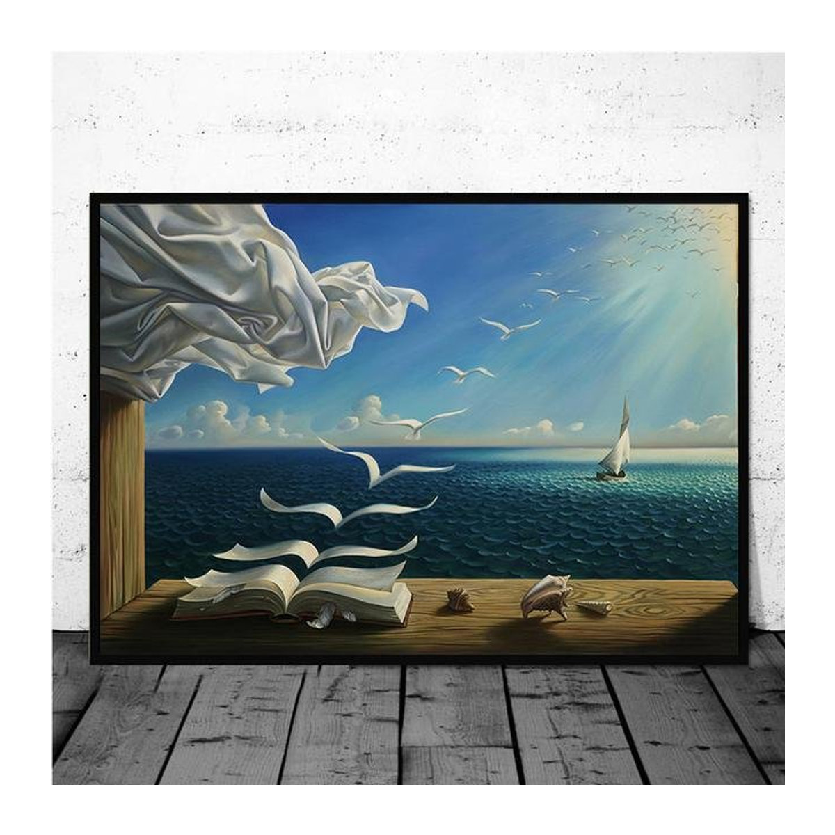 Salvador Dali Surrealismus Leinwandgemälde Blau, Wandkunst Landschaft im Querformat, B: 70 cm, H: 100 cm, Rahmenlos - Bild 1