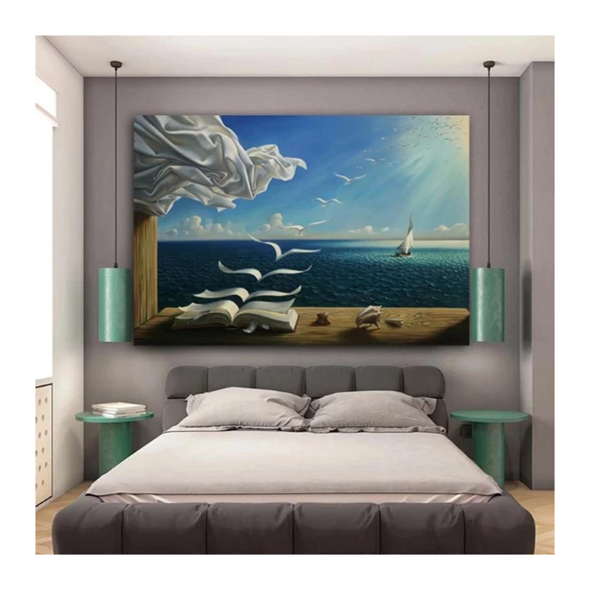 Salvador Dali Surrealismus Leinwandgemälde Blau, Wandkunst Landschaft im Querformat, B: 70 cm, H: 100 cm, Rahmenlos - Bild 2