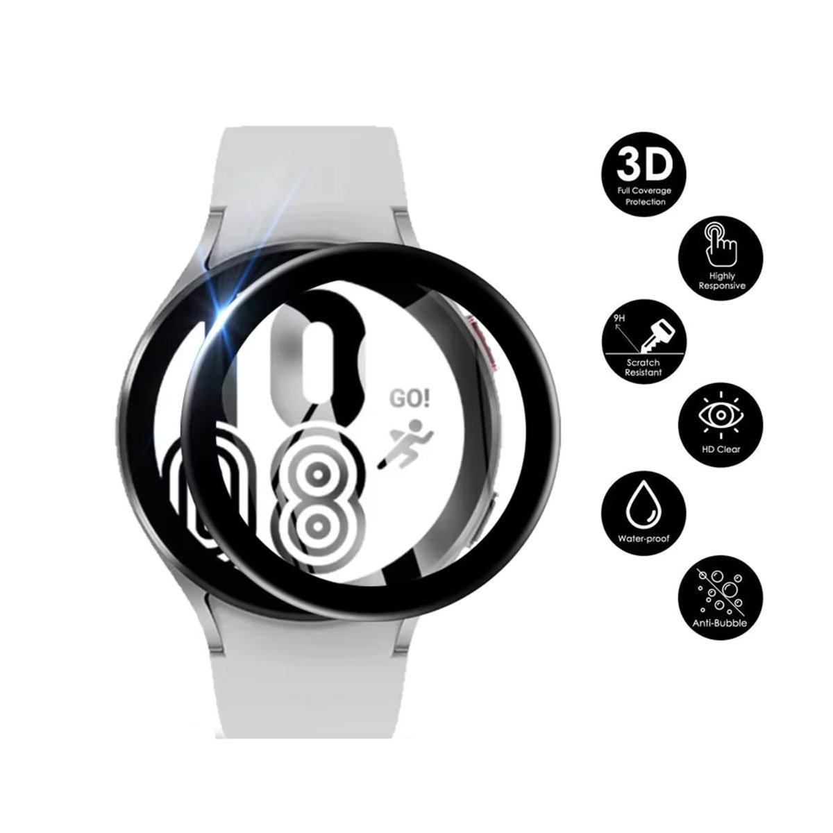 Samsung Galaxy Watch 4 und Galaxy Active 2 Displayschutzfolie aus weichem Glas 3D HD Allround Protector - Bild 2