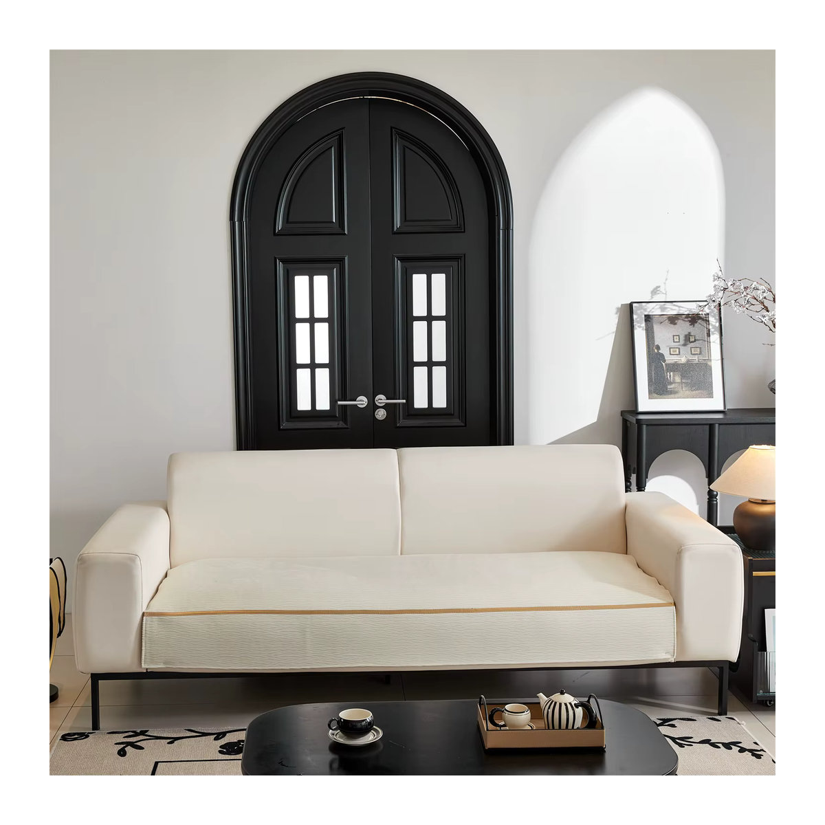 Samt Sofa Bezug mit geprägter Textur in Weiß und Creme als rutschfester Schonbezug und Schutz für Kinder und Haustiere - Bild 3