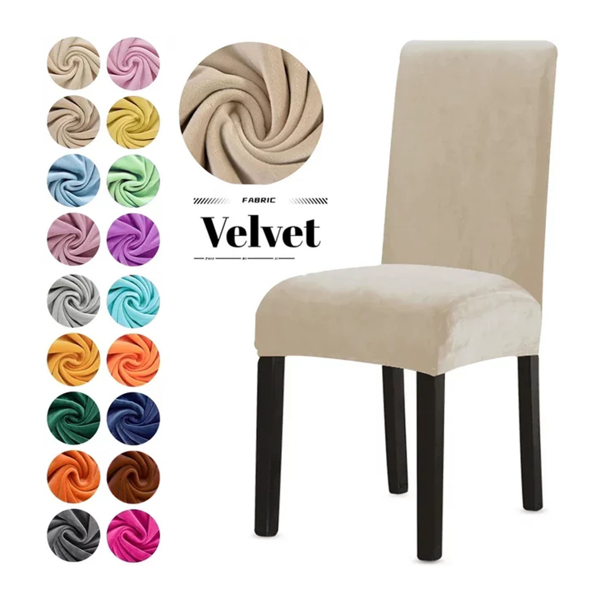 Samt-Stuhlbezug aus Spandex-Stretch für dein Esszimmer in Grau oder Beige - Bild 1