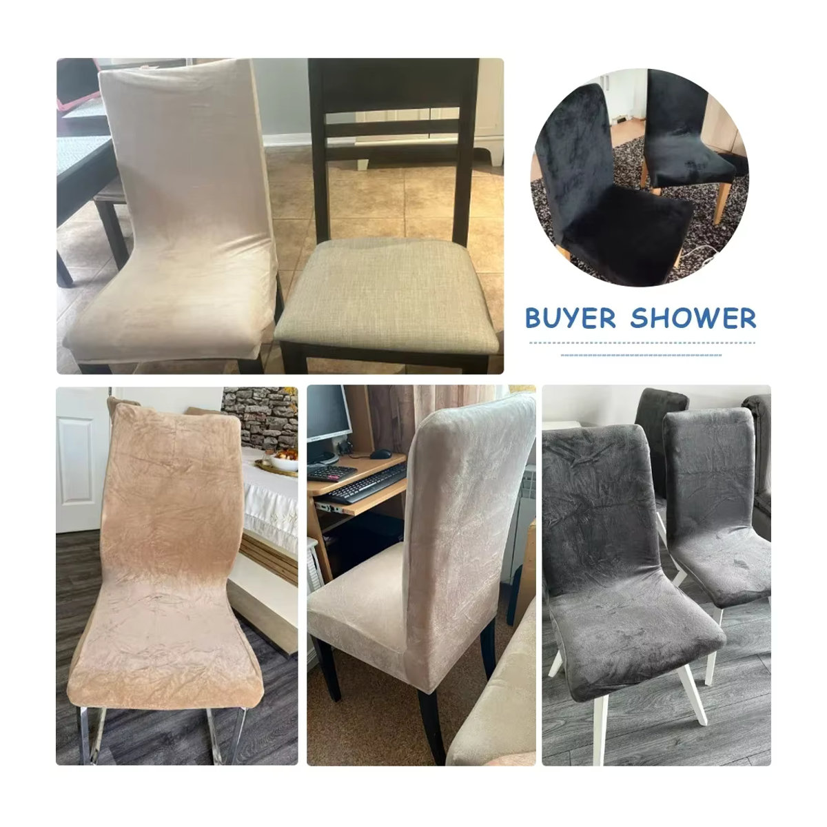Samt-Stuhlbezug aus Spandex-Stretch für dein Esszimmer in Grau oder Beige - Bild 4