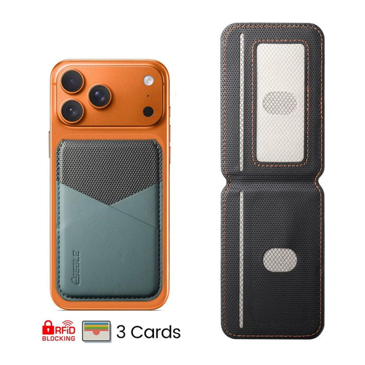 SAMULING Leder-Handyhalter mit MagSafe-Magnetkartenfach für iPhone 14 15 16 17 Pro Max Plus, RFID Anti-Skimming Kartenhalter, Grau, Minimalistisch - Bild 1