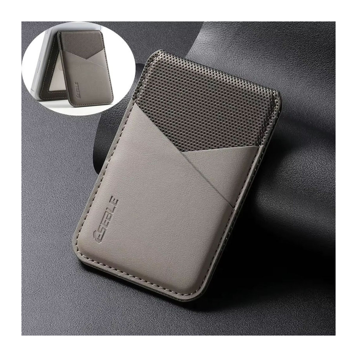 SAMULING Leder-Handyhalter mit MagSafe-Magnetkartenfach für iPhone 14 15 16 17 Pro Max Plus, RFID Anti-Skimming Kartenhalter, Grau, Minimalistisch - Bild 2