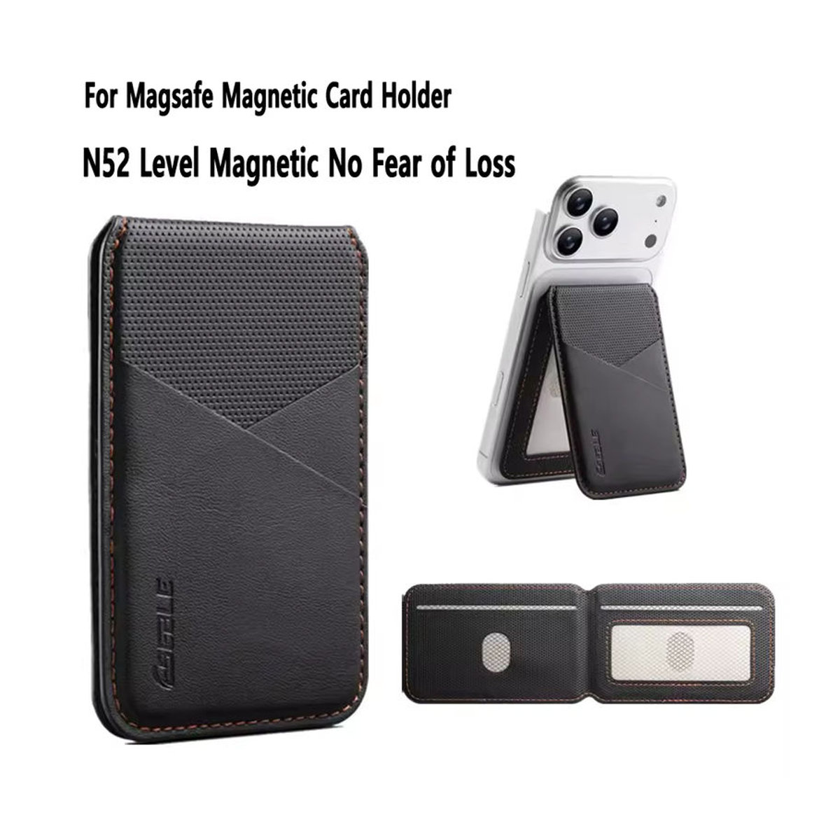 SAMULING Leder-Handyhalter mit MagSafe-Magnetkartenfach für iPhone 14 15 16 17 Pro Max Plus, RFID Anti-Skimming Kartenhalter, Grau, Minimalistisch - Bild 4