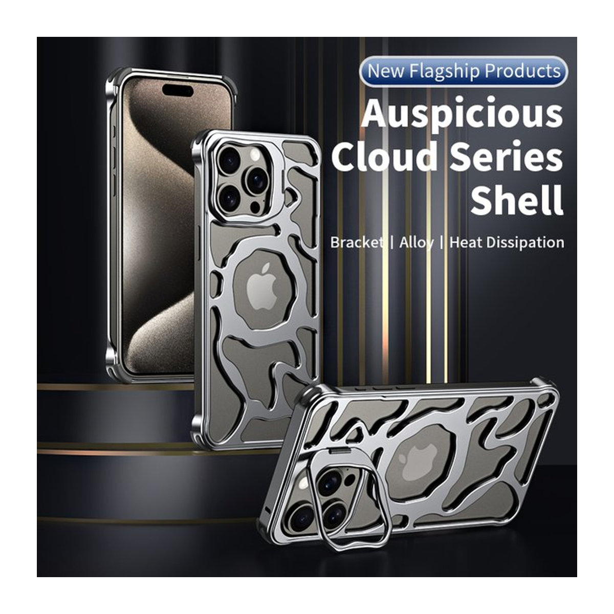 SAMULING Magnetische Metall-Handyhülle mit unsichtbarem Halter und abnehmbarer Aluminium-Kühlung für iPhone 13 14 15 16 17 Pro Max 17 Air, stoßfest, Grau/Silber - Bild 1