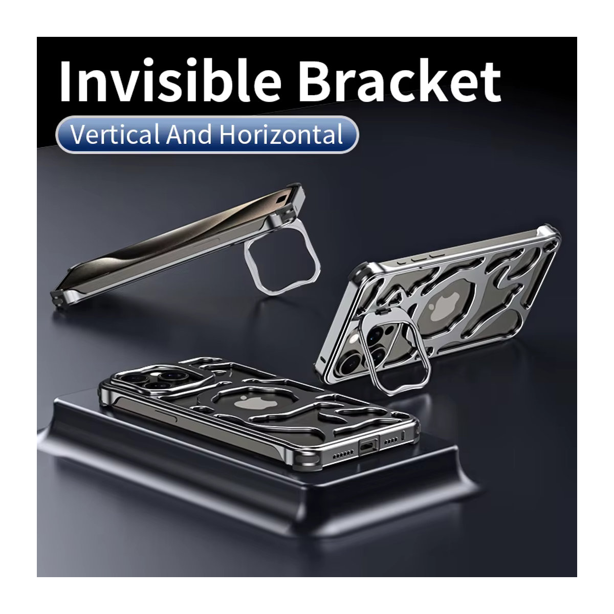 SAMULING Magnetische Metall-Handyhülle mit unsichtbarem Halter und abnehmbarer Aluminium-Kühlung für iPhone 13 14 15 16 17 Pro Max 17 Air, stoßfest, Grau/Silber - Bild 2