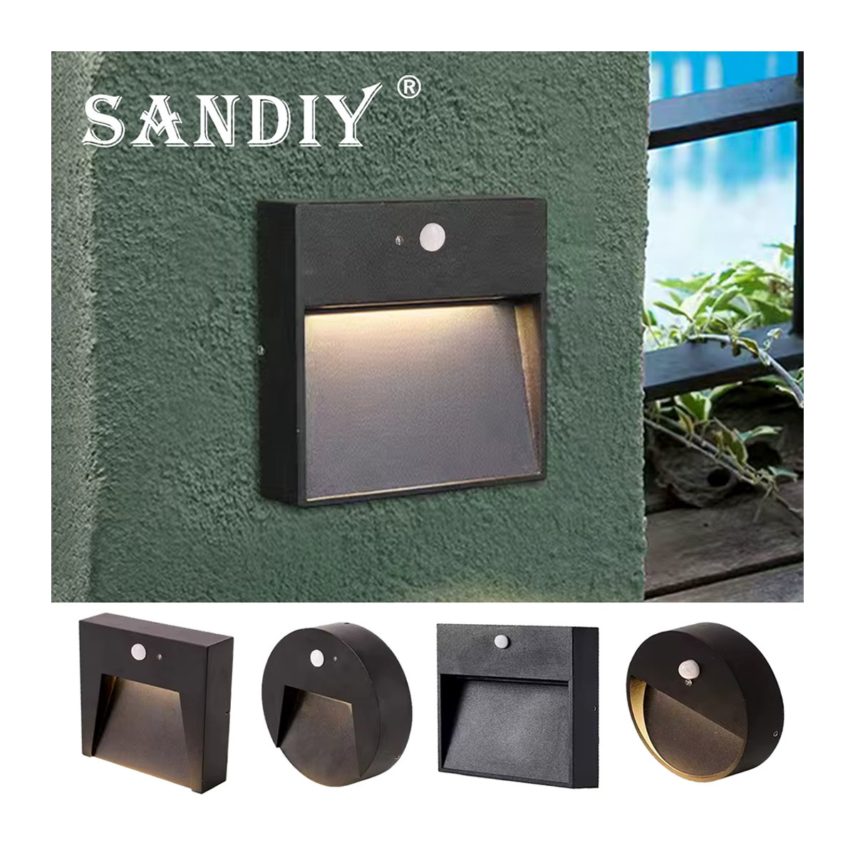 SANDIY Außenwandleuchte mit Bewegungsmelder, moderne Gartenbeleuchtung aus Aluminium in Schwarz, IP65 wasserdicht - Bild 3
