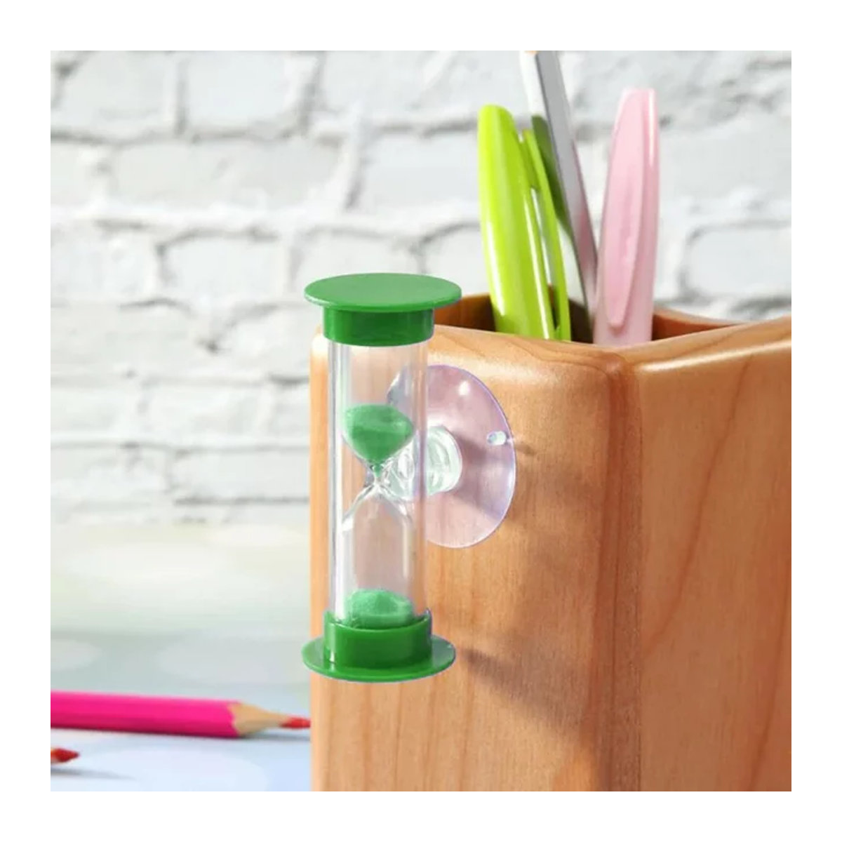Sanduhr Timer mit Saugnapf für Kinder zum Zähneputzen und Duschen in Rosa oder Grün - Bild 1