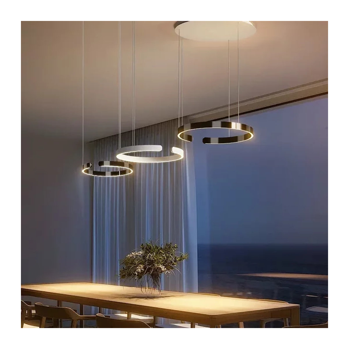 SANDYHA Moderne LED Ring-Pendelleuchte in Chrom, dimmbar mit Fernbedienung, warmweißes Licht - Bild 1