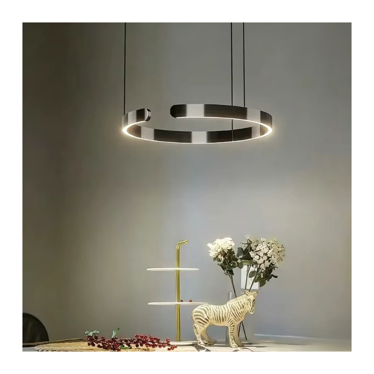 SANDYHA Moderne LED Ring-Pendelleuchte in Chrom, dimmbar mit Fernbedienung, warmweißes Licht - Bild 2